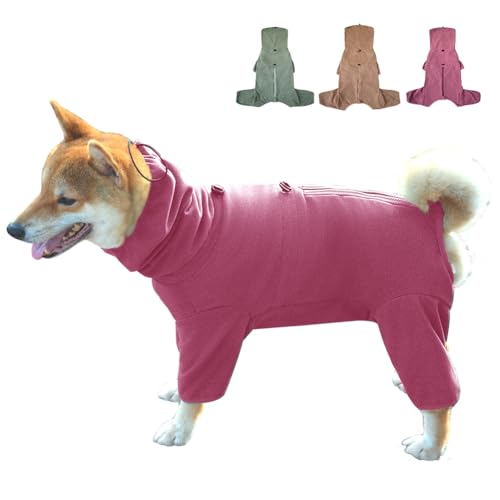 KOOGAL Hunde-Pyjama für kleine Hunde, extra groß, dehnbar, geeignet für ausgewachsene Hunde, mittelgroße Hunde, große Hunde, vierbeinige Hundekleidung, chirurgische Genesung, Hunde-Pyjama (Rot, Größe von KOOGAL