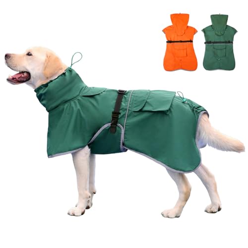 KOOGAL Reflektierender Hunde-Regenmantel, wasserdicht, verstellbar, Hundeponcho mit Kapuze, Regenmantel für mittelgroße und große Hunde, leichte Haustier-Regenjacke (Grün, 4XL) von KOOGAL