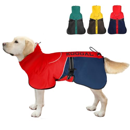 KOOGAL Regenmantel für kleine und mittelgroße Hunde mit hohem Kragen, verdickter Winter, warm, reflektierend, Hunde-Regenmantel, Hunde-Regenjacke, Hundemantel, Haustier-Hundekleidung für kleine und von KOOGAL