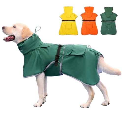 KOOGAL Wasserdichter Hunde-Regenmantel mit Kapuze, zupfender Poncho, Regenmantel für mittelgroße und große Hunde, verstellbarer Hunde-Regenmantel (Grün, 6XL) von KOOGAL