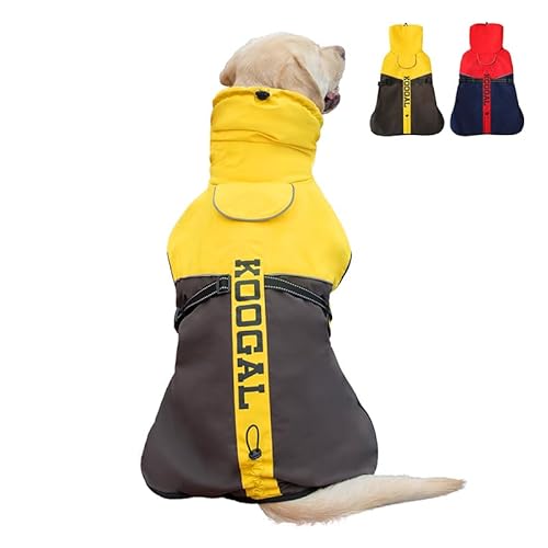 Mittelgroßer Hunde-Wintermantel, Boxjacke, Winterjacke, bequem, reflektierend, wasserdicht, winddicht, warme Haustierkleidung, geeignet für mittelgroße Hunde (Gelb, Größe 4XL) von KOOGAL