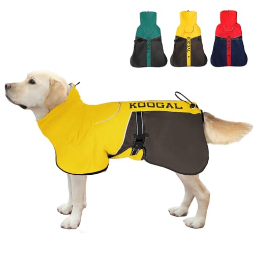 Mittelgroßer Hunde-Wintermantel, Boxjacke, Winterjacke, bequem, reflektierend, wasserdicht, winddicht, warme Haustierkleidung, geeignet für mittelgroße Hunde (Gelb, Größe 4XL) von KOOGAL