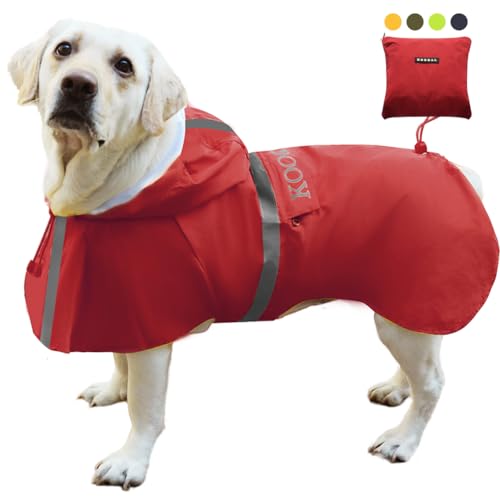 Regenmantel für große Hunde, wasserdicht, für mittelgroße und große Hunde, Regenmantel, Kleidung (Rot, Größe 4XL) von KOOGAL