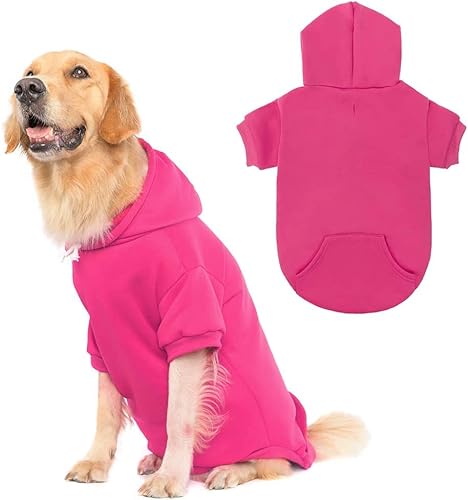 Basic Hunde-Kapuzenpullover, Hundejacke, Hundekleidung – weicher und warmer Hunde-Kapuzenpullover mit Loch und Tasche, Hunde-Wintermantel, kaltes Wetter, Kleidung für XS-XXL Hunde von KOOLTAIL