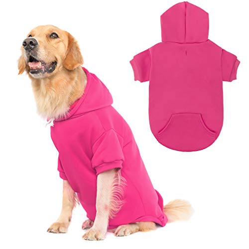 Basic Hunde-Kapuzenpullover, weicher und warmer Hunde-Kapuzenpullover mit Leinenloch und Tasche, Hunde-Wintermantel, Kaltwetterkleidung für XS-XXL Hunde von KOOLTAIL