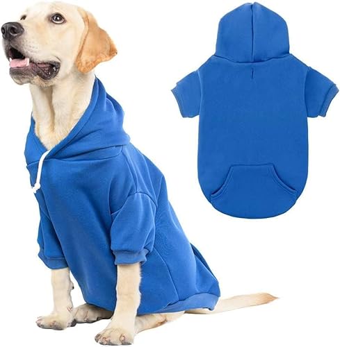 Basic Hunde-Kapuzenpullover, weicher und warmer Hunde-Kapuzenpullover mit Loch für die Leine und Tasche, Hunde-Wintermantel, Kaltwetterkleidung für XS-XXL Hunde (Blue2, XX-Large) von KOOLTAIL