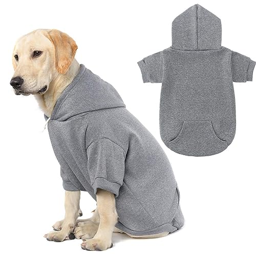 Basic Hundejacke Hunde-Kapuzenpullover – weicher und warmer Hunde-Kapuzenpullover mit Loch für die Leine und Tasche, Wintermantel für kaltes Wetter, Kleidung für XS-XXL Hunde von KOOLTAIL