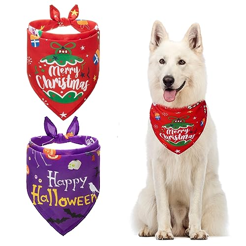 Hundehalstücher für Halloween, Erntedankfest und Weihnachten, verstellbar, weich, dreieckig, für kleine, mittelgroße und große Hunde, 3 Stück von KOOLTAIL