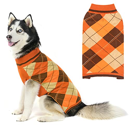 Hundepullover Haustier Strickkleidung – Klassisches Karomuster zum Überziehen mit Rollkragen-Hundepullover mit Leinen-Loch, warmes Wintertuch für kleine mittelgroße Hunde Katzen Welpen von KOOLTAIL