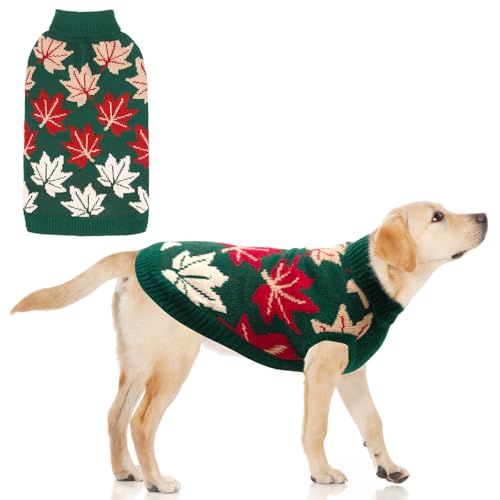 KOOLTAIL Großer Hundepullover, Strickpullover für kaltes Wetter, Rollkragenpullover, Herbst-Hundepullover mit Ahornblatt-Muster, Winterkleidung für kleine, mittelgroße und große Hunde, Katzen, Jungen, von KOOLTAIL