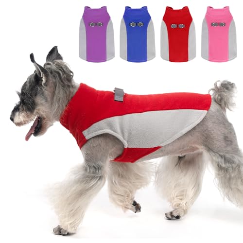 KOOLTAIL Hunde-Fleeceweste, Haustier-Winterpullover mit D-Ring für kleine, mittelgroße und große Hunde, Kaltwettermantel, Welpenbekleidung für XS, S, M, Jungen und Mädchen, Größe S, Rot von KOOLTAIL