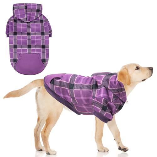 KOOLTAIL Hunde-Kapuzenpullover mit Karomuster für kleine, mittelgroße und große Hunde – Haustierkleidung mit Hut und Tasche für kaltes Wetter, Winter, warmes, weiches Hunde-Kapuzen-Sweatshirt, Mantel, von KOOLTAIL