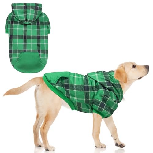 KOOLTAIL Hunde-Kapuzenpullover mit Karomuster für kleine, mittelgroße und große Hunde – Haustierkleidung mit Hut und Tasche für kaltes Wetter, Winter, warmes, weiches Hunde-Kapuzen-Sweatshirt, Mantel, von KOOLTAIL