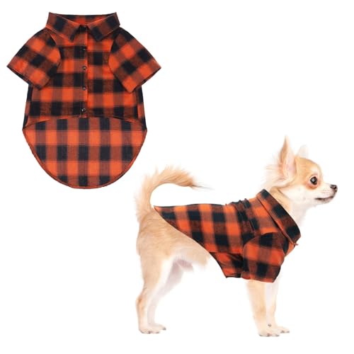 KOOLTAIL Hunde-Shirt, Halloween, orangefarbenes Karomuster, schwarz, niedliche Hundebekleidung, geeignet für alle Jahreszeiten, bequemes Hunde-T-Shirt für kleine, mittelgroße und große Hunde und von KOOLTAIL