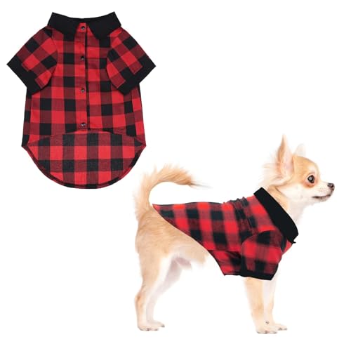 KOOLTAIL Hunde-Shirt, rotes Büffelkaro, weiches Weihnachtshemd, Gitter-Kostüm, Kleidung für kleine, mittelgroße und große Hunde, Welpen, Katzen, Rot, Größe S von KOOLTAIL