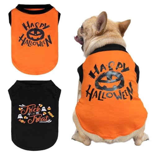 KOOLTAIL Halloween-Hunde-Shirts, Kleidung, ärmellos, mit niedlichem Aufdruck, weich, dehnbar, atmungsaktiv, Baumwolle, Haustier-T-Shirt, Bekleidung für extra kleine, mittelgroße Mädchen und Jungen, von KOOLTAIL