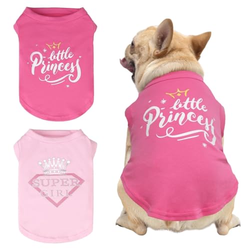 KOOLTAIL Hunde-T-Shirts für den Sommer, 2 Stück, Muttertagskleidung, rosa, cooles ärmelloses Shirt mit modischem Aufdruck für kleine, mittelgroße und große Hunde (Rosa und Rose) von KOOLTAIL