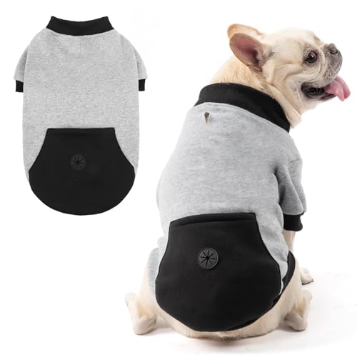 KOOLTAIL Hundepullover – Pullover mit Tasche für Müllsäcke für alle Jahreszeiten, maschinenwaschbar, Stretch, warme Haustierkleidung, Kapuzenpullover für kleine, mittelgroße Hunde (Grau, M) von KOOLTAIL