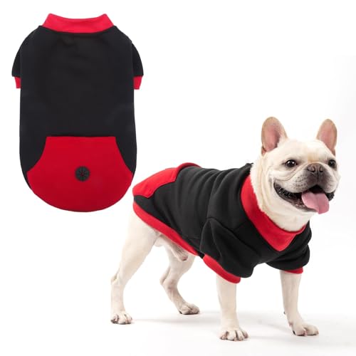 KOOLTAIL Pullover für kleine Hunde mit Tasche und Loch für die Leine, weicher Fleece-Hoodie für kleine, mittelgroße Hunde, Mädchen und Jungen, Rot von KOOLTAIL