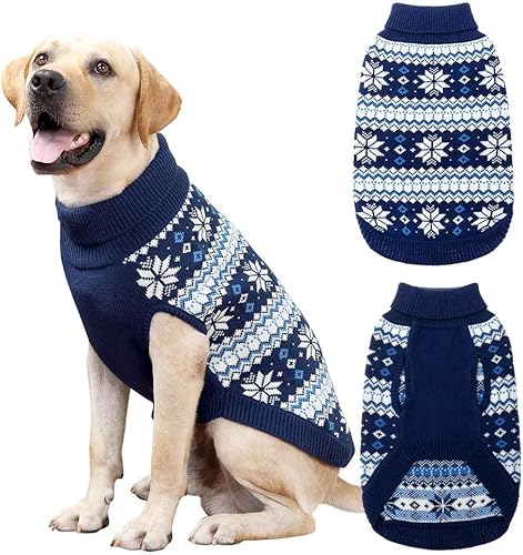 KOOLTAIL Hundepullover mit Zopfmuster, Rollkragen, Kaltwetterpullover, klassische Strickwaren, Schneeflockenmuster, dicke warme Winter-Haustierkleidung, Hundeweihnachtspullover für kleine, mittelgroße von KOOLTAIL