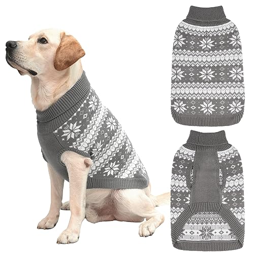 KOOLTAIL Hundepullover mit Zopfmuster, Rollkragen, Kaltwetterpullover, klassische Strickwaren, Schneeflockenmuster, dicke warme Winter-Haustierkleidung, Hundeweihnachtspullover für kleine, mittelgroße von KOOLTAIL