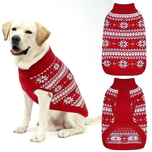 KOOLTAIL Hundepullover mit Zopfmuster, Rollkragen, Kaltwetterpullover, klassische Strickwaren, Schneeflockenmuster, dicke warme Winter-Haustierkleidung, Hundeweihnachtspullover für kleine, mittelgroße von KOOLTAIL