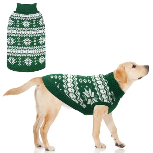 KOOLTAIL Hundepullover mit Zopfmuster, Rollkragen für kaltes Wetter, klassische Strickwaren, Schneeflockenmuster, dicke warme Winter-Haustierkleidung, Weihnachtspullover für kleine, mittelgroße und von KOOLTAIL