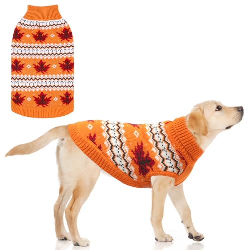 KOOLTAIL Hundepullover mit Zopfmuster, Rollkragen für kaltes Wetter, klassische Strickwaren, dicke warme Winter-Haustierkleidung, Herbst-Ahornblätter, Erntedankfest, Hundepullover für kleine, von KOOLTAIL