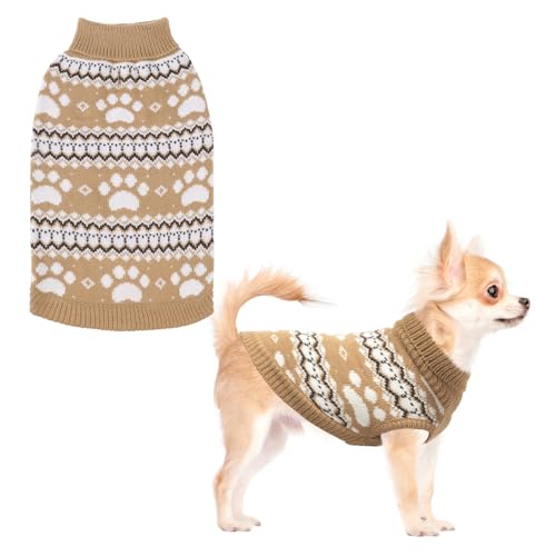 KOOLTAIL Hundepullover mit Zopfmuster, Rollkragen für kaltes Wetter, klassische Strickwaren, niedliches Pfotenmuster, dick, warme Winter-Haustierkleidung, Weihnachtspullover für kleine, mittelgroße von KOOLTAIL