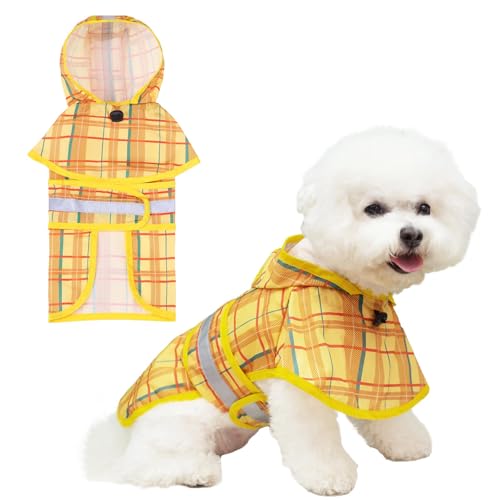 KOOLTAIL Hunde-Regenmantel mit Kapuze und Loch für die Leine, Regenmantel für kleine und mittelgroße Hunde, wasserdichte Hunde-Regenjacke mit reflektierenden Streifen, verstellbar, atmungsaktiv, von KOOLTAIL