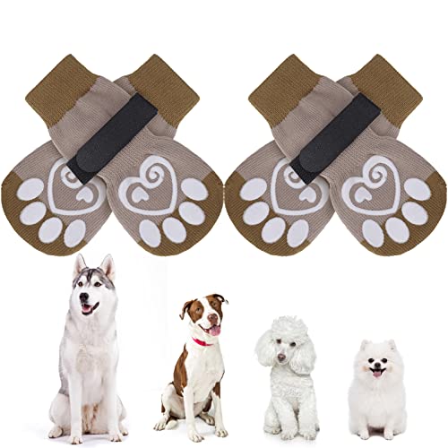 KOOLTAIL Hundesocken, rutschfest, für Hunde, Pfotenschutz, 2 Paar, verstellbare Hundesocken für Haustiere, draußen und drinnen, khaki von KOOLTAIL