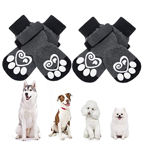 KOOLTAIL Hundesocken Anti-Rutsch Hundepfotenschutz, Hundeschuhe, 2 Paar verstellbare Hundesocken für Haustiere, für drinnen und draußen, zum Ausführen von KOOLTAIL