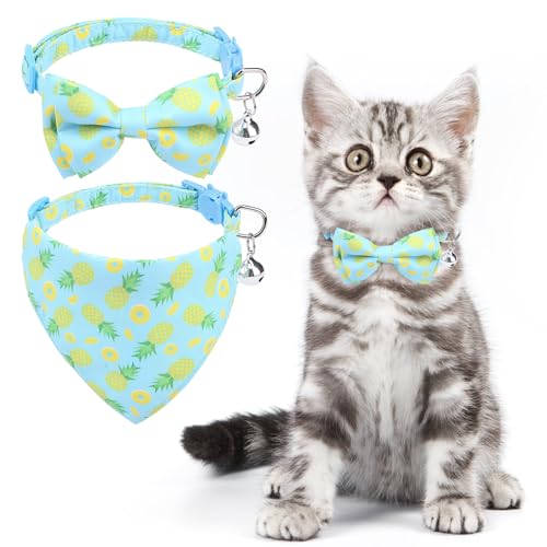 KOOLTAIL Katzen-/Kätzchen-Halsband mit Glöckchen und Fliege, niedliches Bandana-Katzenhalsband, kariertes Design mit Sicherheitsschnalle, verstellbare Größe, für kleine Katzen, Jungen oder Mädchen, von KOOLTAIL