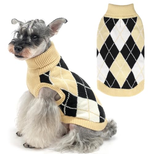 KOOLTAIL Kleiner Hundepullover, gestrickter Rollkragen, kaltes Wetter, Hundepullover für mittelgroße und große Hunde, weicher Diamant-Karo-Pullover, Strickwaren, Hunde-Winter-warme Kleidung, von KOOLTAIL