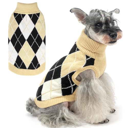 KOOLTAIL Kleiner Hundepullover, gestrickter Rollkragen, kaltes Wetter, Hundepullover für mittelgroße und große Hunde, weicher Diamant-Karo-Pullover, Strickwaren, Hunde-Winter-warme Kleidung, von KOOLTAIL