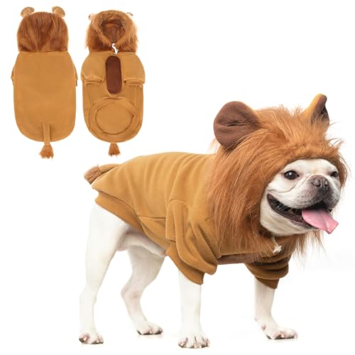 KOOLTAIL Löwenkostüm für Hunde, Löwenmähne, Hunde-Outfit, Fleecepullover, Kapuzenpullover, Kleidung, Haustier, lustiges Cosplay, Verkleidung, kaltes Wetter, Mäntel mit Loch für die Leine, von KOOLTAIL