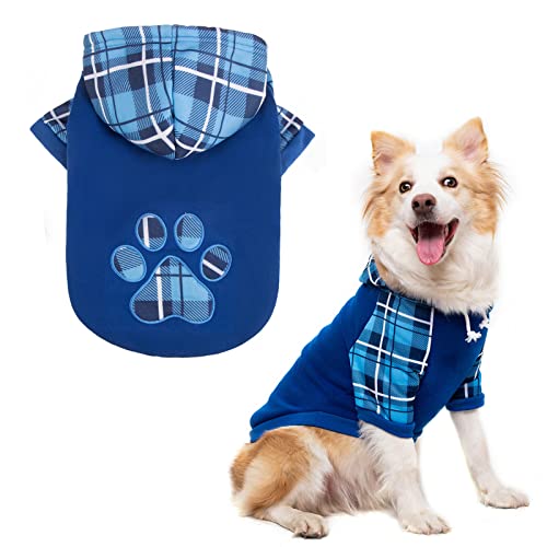 KOOLTAIL Plaid Hunde-Kapuzenpullover mit Loch für die Leine, weiches Fleece, warme Winterkleidung, Pullover für Katzen, kleine, mittelgroße und große Hunde von KOOLTAIL