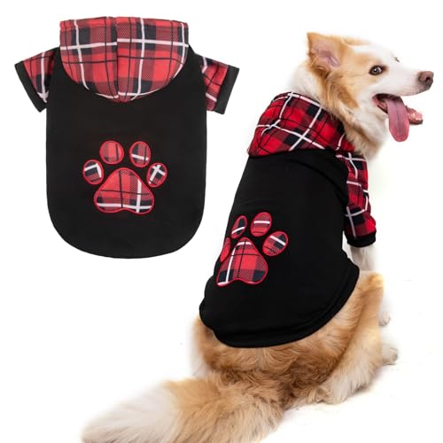 KOOLTAIL Plaid Hunde-Kapuzenpullover mit Loch für die Leine, weiches Fleece, warme Winterkleidung, Pullover für Katzen, kleine, mittelgroße und große Hunde von KOOLTAIL