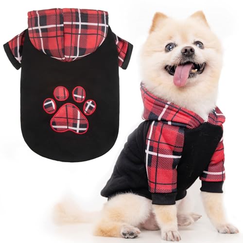 KOOLTAIL Plaid Hunde-Kapuzenpullover mit Loch für die Leine, weiches Fleece, warme Winterkleidung, Pullover für Katzen, kleine, mittelgroße und große Hunde von KOOLTAIL