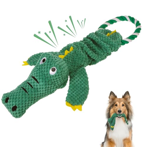 KOOLTAIL Alligator Hundespielzeug Quietschspielzeug, interaktives Welpen-Plüschspielzeug mit Knisterpapier, großes Tauziehen Spielzeug für drinnen und draußen, gefülltes weiches Haustier-Kauspielzeug von KOOLTAIL