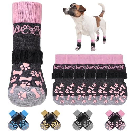 KOOLTAIL Rutschfeste Hundesocken, doppelseitige Griffe, Woof Hundesocken zum Lecken, um Kratzer auf Hartholzb?den zu verhindern, Outdoor-Hundeschuhe und Pfotenschutz f¨¹r kleine, mittelgro?e und gro?e von KOOLTAIL