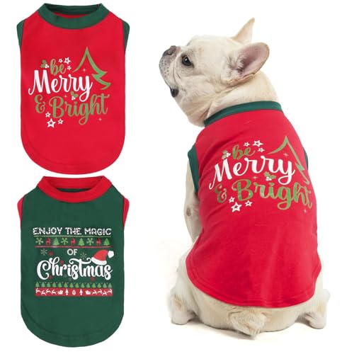 KOOLTAIL Weihnachts-Hunde-Shirts, Kleidung, ärmellos, mit niedlichem Aufdruck, weich, dehnbar, atmungsaktiv, Baumwolle, Haustier-T-Shirt, Bekleidung für extra kleine, mittelgroße Mädchen und Jungen, von KOOLTAIL