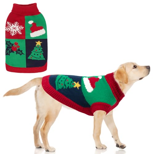 KOOLTAIL Weihnachtspullover für Hunde, kaltes Wetter, Strickpullover mit Rollkragenpullover, rotgrünes Design, Hunde-Sweatshirt, dicke warme Winterkleidung für kleine, mittelgroße und große Hunde, von KOOLTAIL