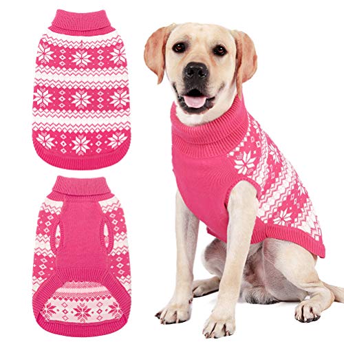 KOOLTAIL Zopfstrick-Hundepullover mit Rollkragen, warme und bequeme Hundekleidung für kaltes Wetter mit Schneeflocken-Muster, klassische Strickware, Outfits für kleine, mittelgroße und große Hunde von KOOLTAIL