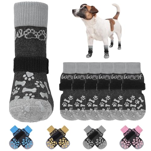 KOOLTAIL Rutschfeste Hundesocken, doppelseitige Griffe, Woof Hundesocken zum Lecken, um Kratzer auf Hartholzb?den zu verhindern, Outdoor-Hundeschuhe und Pfotenschutz f¨¹r kleine, mittelgro?e und gro?e von KOOLTAIL