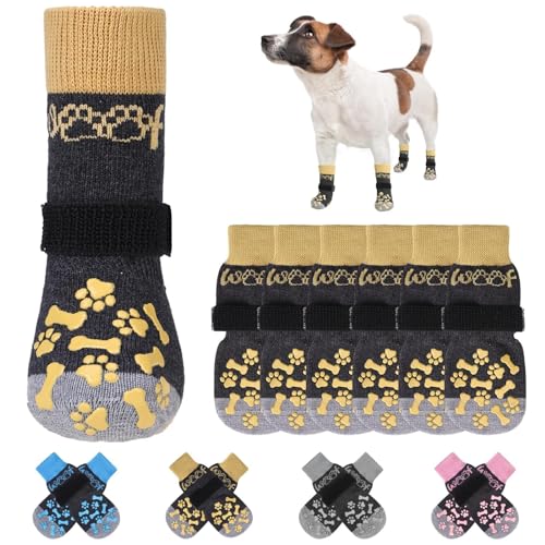 KOOLTAIL Rutschfeste Hundesocken, doppelseitige Griffe, Woof Hundesocken zum Lecken, um Kratzer auf Hartholzb?den zu verhindern, Outdoor-Hundeschuhe und Pfotenschutz f¨¹r kleine, mittelgro?e und gro?e von KOOLTAIL