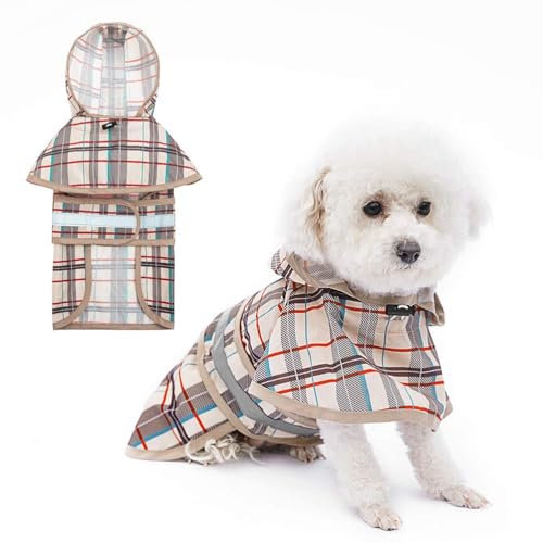 Kooltail Hunde-Regenmantel mit Kapuze und reflektierendem Streifen, wasserdicht, verstellbar, leicht, atmungsaktiv, für kleine, mittelgroße und große Hunde, S(Neck 12" Chest 17.4")" von KOOLTAIL