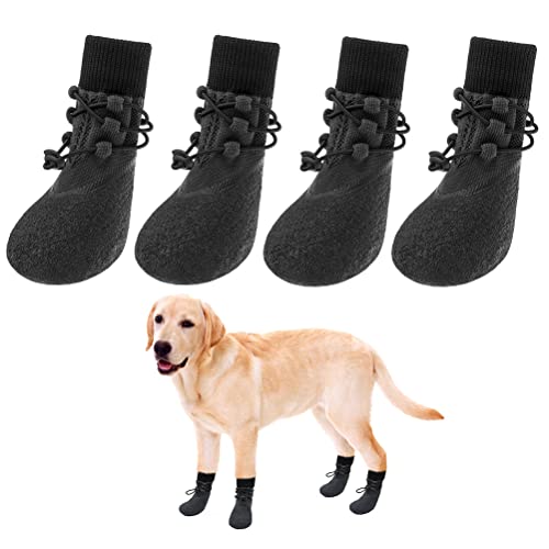 Rutschfeste Hundeschuhe, 4 Packungen – Verstellbare Hundesocken mit Schnürsenkel, wasserdichte Hundesocken Schuh für alle Jahreszeiten, super strapazierfähiger Haustierpfotenschutz für drinnen und draußen, mittelgroße und große Hunde (groß) von KOOLTAIL