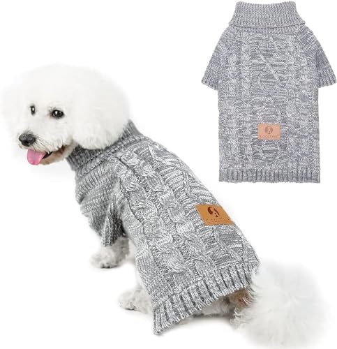 KOOLTAIL Strickpullover für kleine, mittelgroße und große Hunde, Rollkragenpullover, Zopfmuster, Wintermantel, warme Kleidung, Sweatshirt, Outfits für kaltes Wetter, Thermo-Pullover für Welpen, von KOOLTAIL