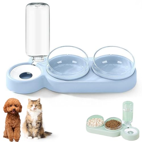 3-In-1 Cat Food and Water Bowl Set, Double Cat Bowls with Automatic Water Dispenser, Anti-Spill Pet Feeder with Stand for Dogs Cats (blue) von KOOMAL